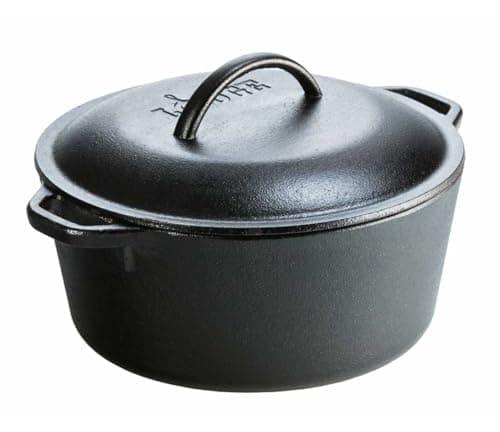 Lodge Cast Iron Dutch Oven 5 Quart - Loop Handle Cooking Vessel - Even Heat Retention - Oven-Safe, Versatile Pot