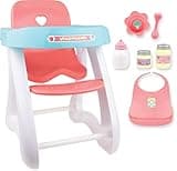 JC Toys - Doll High Chair | Fits Dolls up to 17" | Easy to Clean | Simple Assembly | 7 Piece Play Set| Ages 2+, Pink/Blue