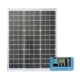 50W/60W 18V Monocrystalline Solar Panel with Charge Controller, High Efficiency Module for 12V Battery System, RV, Smart Home, and Off-Grid Applications (50W)