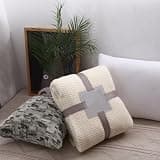 FMIYJUN Throw Blanket Air Conditioning Blanket Thickened Solid Color Warm Comfy Beige for All Season (79×47 Inch)