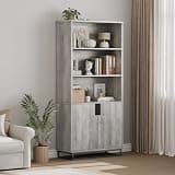 Garvee 71" Tall Bookshelf w/Doors & Metal Base, 5-Tier Wooden Bookcase with Cabinet and Adjustable Shelf, Farmhouse Book Shelf Industrial Bookcase for Living Room Office Library