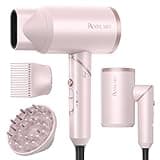 ANNLARY Hair Dryer with Comb | 1800W Blow Dryer with Diffuser for Curly Hair | Plasma Ionic Anti-Frizz Hairdryer | Foldable & Portable for Travel | 6.5 ft ALCI Safety Cord for Women & Men (Pink)