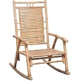 DXKDUSOKJ Bamboo Rocking Chair with Cushion, Weather-Proof Patio Rocking Chair for Indoor Outdoor Use, Solid Bamboo Armchair with Waterproof Polyester Cushion