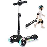 Electric Scooter for Kids Ages 3-12, Full Body Lights Up, Wide Deck, 3 Adjustable Heights, 5MPH Safe Speed, 90min Riding, Foldable 3 Wheel Electric Scooter for Kids Boys Girls Toddler