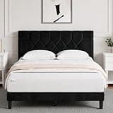 Novilla King Size Bed Frame, King Bed Frame and Headboard, Velvet Upholstered Pull-Point Bed Frames, No Box Spring Needed, Metal Support Heavy Duty Feet, Easy Assembly, Black Velvet
