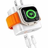 Magnetic 3-in-1 Wireless Charger Block for Apple Watch, iPhone & AirPods | Portable Travel Charger with 20W Cordless PD USB C & 18W QC USB A Fast Charging | Dual Ports (White(Without Charging Cable))