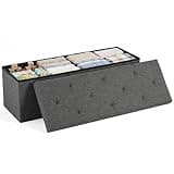 DUMOS 43 Inch Folding Storage Ottoman Bench, Large Hidden Storage Chest with Thicker Foam Padded Seat, End of Bed Foot Rest Stool for Bedroom Living Room Entryway, Load 660 lbs, Grey