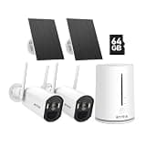 ANNKE Solar Security Camera System Wireless Outdoor, 2-Camera Kit with Home Hub, 2.5K Color Night Vision, Human Detection, Two-Way Audio, No Monthly Fee, 64GB Included, 4-Channel Security System