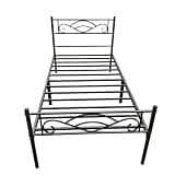 Bervinome 14 Inch Twin Metal Bed Frame with Headboard, Heavy Duty Steel Slat Support, No Box Spring Needed, Noise Free, Easy Assembly, Black