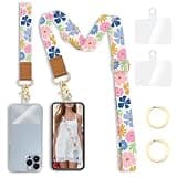 Yonlevres Floral Phone Lanyard Crossbody Strap, Flower Cell Phone Lanyards for around the Neck Cross Body, Wristlet Wrist Strap Adjustable for Women Keys Case Accessories Beach Travel Essentials
