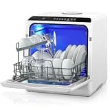 Countertop Dishwasher with Delay Start, No Hookup Needed, 5+1 Wash Programs, 360° Dual Spray, 167° High-Temp Wash, 5L Built-in Tank