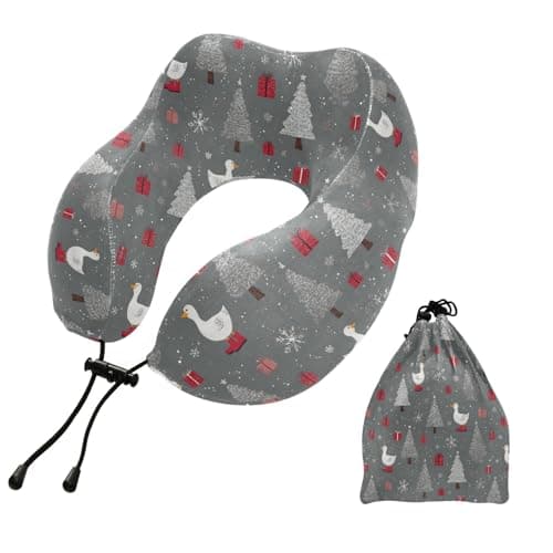 OTVEE Christmas Tree Goose Pattern Travel Pillow, Memory Foam Neck Pillow Head Support Soft Pillow for Sleeping Rest, Airplane Car & Home Use