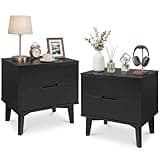 Nightstand Set of 2, Black Modern Nightstand with 2 Drawers Wood Night Stand Bedside Table with Hidden Handles Side Table Compact Space-Saving Design End Table for Bedroom, Dorm