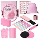 TSPFUI Pilates Kit, Home Pilates Workout Kit for Women, Pilates Equipment with Pilates Ring and Ball, Yoga Block & 5 Resistance Bands, Ankle Weights, Sliders & Grip Socks, Workout Guide Included