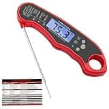 Lonicera Meat Thermometer Digital for Cooking Food. Waterproof & Instant Read for Kitchen Baking, BBQ. with Foldable Probe, Backlight & Calibration (Red)