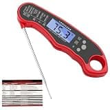Lonicera Meat Thermometer Digital for Cooking Food. Waterproof & Instant Read for Kitchen Baking, BBQ. with Foldable Probe, Backlight & Calibration (Red)