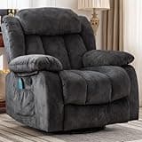 CANMOV Massage Swivel Rocker Recliner Chair with Heat and Vibration,360 Degree Manual Swivel Rocking Recliners with Side Pocket, Comfy Fabric Single Sofa Reclining Chair for Living Room, Grey