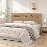 qurtarse urtarse Headboard Only, Headboard with 2 USB and 1 Power Outlet for King Size Bedroom, Wood Head Board with RGB Lights, Headboard with Moon Shape Storage (Reclaimed Caramel Oak, King)