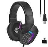 Oniverse Wired Gaming Headset with Adjustable Microphone, Compatible with PS5 PS4 Switch Xbox PC Mac, LED Gaming Headset, 50mm Speakers Comfortable and Breathable, Wired Jack – Meteor (Carbon Black)