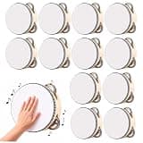 12 Pcs Tambourine Drums, 4 inch White Wood Handheld Musical Instruments, with Metal Jingles, DIY Blank Rhythm for Weddings, Parties, Church Events, Games