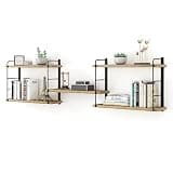 MXCSE Wall Shelves, Wall Mounted Floating Bookshelves, DIY Wood Hanging Shelves for Bedroom, Living Room, Easy Installation, 5 Shelves (Wooden, 50W x 17H)