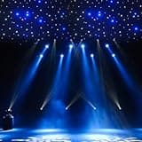 LED Stage Backdrop 19.7×9.5ft, White Blue Galaxy Light Curtain, DMX512&Remote Control, Black Velvet Waterproof Stage Drape for Wedding Party Club