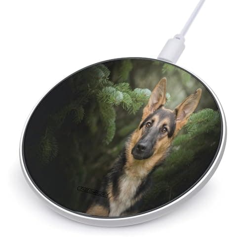 German Shepherd Wireless Charger Portable 10W Fast Wireless Charging Pad Compatible with Phone Ultra-Thin Charging Station Lightweight Charger Mat for Travel Home Office Desk