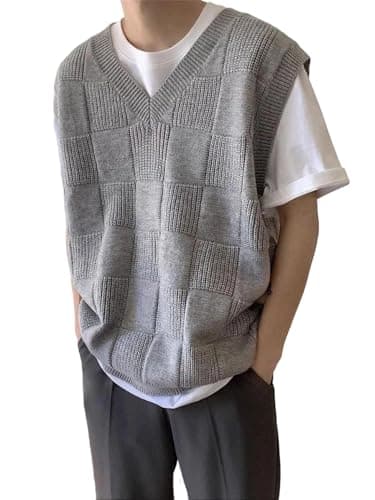 Men V Neck Knitted Sweater Vest Sleeveless Wool Blend Pullover Waistcoat Gray9 3XL