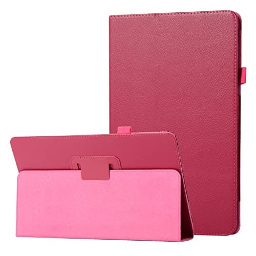 YEMENGHUA Heavy Duty Protection Texture Leather Tablet Case Compatible with Sony Xperia Z4 Slim Folding Stand Folio Protector Shockproof Back Cover with Holder(Rose red)