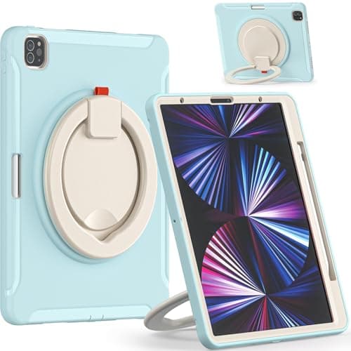 Anti-Yellowing Tablet Case Compatible with iPad Pro 12.9 (2021, 5th Generation) Hybrid Shockproof Case with Rotating Handle and Stand, Fit Design Compatible with Kids.Tablet Case