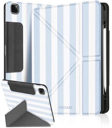 Ingcase for 13 inch iPad Air(M2/M3)/ 12.9 inch iPad Pro(6/5/4/3/2/1th) Case - Trifold & Y Stand for Women Cute Girly Build - in Pencil Holder and Auto Sleep/Wake Cover for Apple Tablet, Stripes