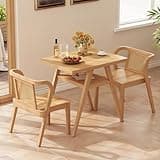 PADMA HOUSE Bistro Stacking Table Chair Set of 3, Wood Rattan Small Dining Table & Chair Set, Nesting Table Chair Set for Tavern, Balcony, Dining, Indoor, Patio-Natural Wood Color