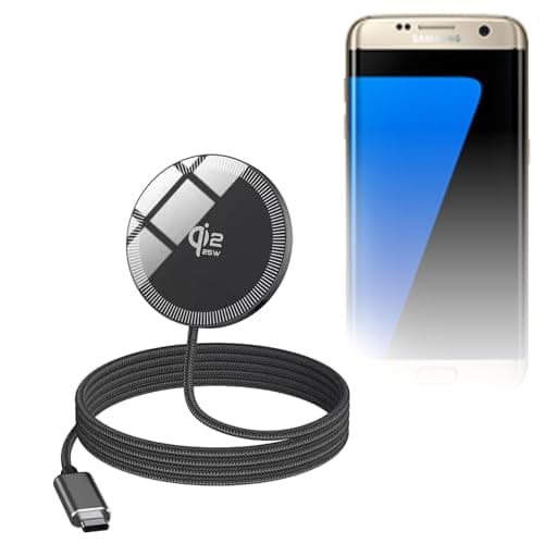 BoxWave Cables & Adapters Compatible with Samsung Galaxy S7 Edge - MagnetoDisc Qi2 Wireless Charger (25W), Circular Magnet Desktop Travel Disc - Jet Black