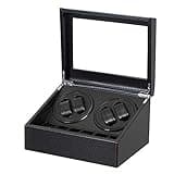 LLS Automatic Watch Winder with 4 Quiet Running Motor Watch Winding Display+ 6 Flexible Watch Pillows Luxury Fiber Leather Storage Case for Man/Woman's Watches