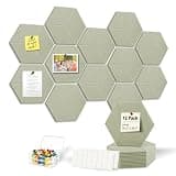 Sesiyoiu 12-Pack Hexagon Cork Board Alternative for Walls Decor, 38.2" x 38.2" Large Felt Bulletin Board, with Pushpins, Damage-Free Adhesives, Thick Pin Board for Office, Home (Sage Green)