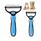 Dematting Comb for Dogs and Cats, Undercoat Rake Pet Brush for Long Hair, Deshedding Dog Brush Removes Tangles Knots and Loose Fur, Grooming Tool for Thick Coats (Blue M+L)