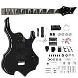 DIY Flame-Shaped Electric Guitar Kit, Mahogany Body, Black