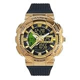 PASNEW Watch - 50M Waterproof,Dual Time Zone with Luminous Display - Tactical Sport Wristwatch with Alarm, Stopwatch & Countdown for Teens Boys 13+,Black Gold
