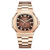 OLEVS Rose Gold Watch for Men Large Face Luxury Stainless Steel Analog Quartz Mens Dress Watches with Date Vintage Easy to Read Waterproof Men's Brown Octagonal Watch Luminous Reloj para Hombre
