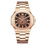 OLEVS Rose Gold Watch for Men Large Face Luxury Stainless Steel Analog Quartz Mens Dress Watches with Date Vintage Easy to Read Waterproof Men's Brown Octagonal Watch Luminous Reloj para Hombre
