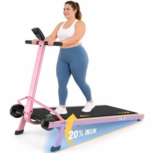 Walking Pad Manual Treadmill for Home, Foldable Treadmills with 20% Incline & 500LBS Capacity, Non-Electric Self-Powered Running Machine with Handle Bars & Digital Monitor for Apartment Outdoor Use