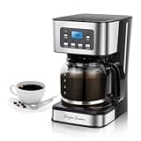 Taylor Swoden 12-Cup Programmable Coffee Maker, Regular & Strong Brew Drip Coffee Machine for Home and Office, Glass Carafe, Pause & Serve, Auto Shut Off, Black & Stainless Steel
