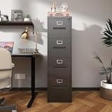 Hanuq Metal Vertical File Cabinet with Lock, Narrow Storage Cabinet for Home Office, Fits A4, Legal & Letter Size Files, Assembly Required (3)