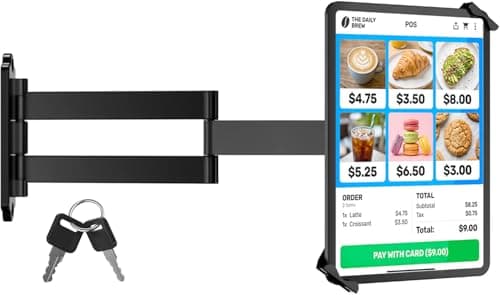 BUSIVYTA Anti Theft Tablet Wall Mount Holder, Metal iPad Wall Mount Fits 7"-14" iPad Pro Air Galaxy Tab, Full Motion Security Arm Stand with Key Lock for Retail Shop POS Kiosk and Commercial Displays