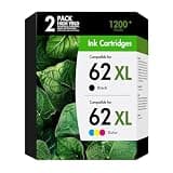 62XL 62 Ink Cartridges Black and Color Combo Pack Replacement for HP 62 62XL Ink Envy 7640 5660 7645 5540 5740 5660 OfficeJet 200 250 Printer High Yield (1 Black 1 Tri-Color)