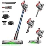 Honki Cordless Vacuum Cleaner, Powerful Stick Vacuum with Green Light Anti-Tangle Brush, Removable Battery, 6-in-1 Lightweight Handheld for Pet Hair, Carpet & Hard Floors, Red