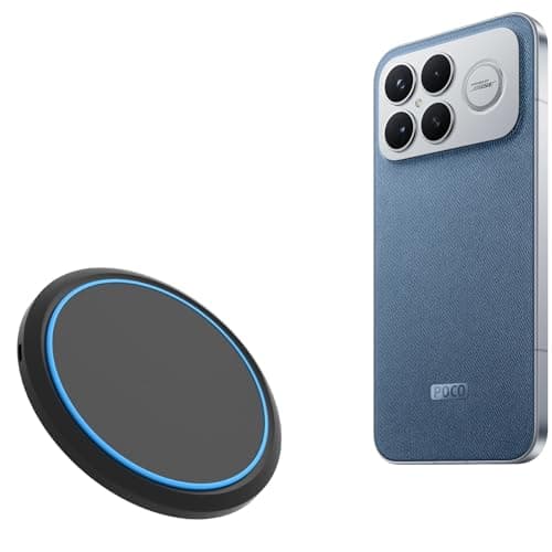 BoxWave Charger Compatible with Poco F8 Ultra - SwiftCharge PowerDisc Wireless Charger (15W), Qi Wireless 15W Circular Desktop Charger - Jet Black