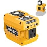 Azocek 220W Power Inverter Compatible with Dewalt 20V Battery(Battery not Included), DC 20V to AC 110V, 2 USB Ports & 1 Type-C Fast Charging, 400LM LED Work Light