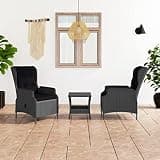 KLGBNCVE Poly Rattan Patio Lounge Set with Cushions, 3 Piece Outdoor Recliner Set with Adjustable Backrest and Tea Table, Dark Gray