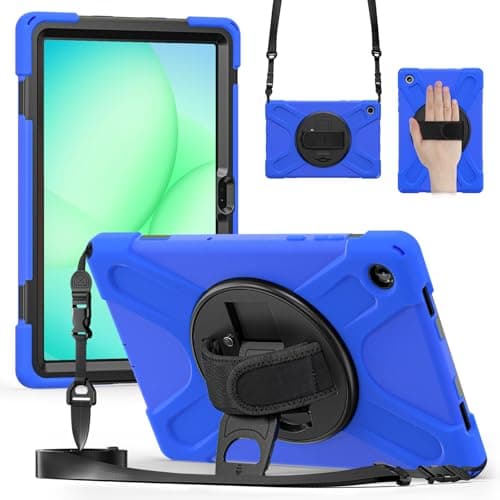 KAHITE Case for Galaxy Tab A11+ Plus 2025, with Screen Protector+360 Rotating Hand Strap&Stand+Shoulder Strap (Blue, Galaxy Tab A11+)